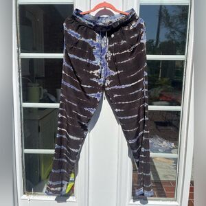 Gypsy 05 Blue Tie Dye 100% Silk Drawstring Waist Tapered Pants